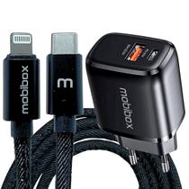 Kit Tomada / Caixinha / Fonte / Carregador de Parede - 2 saídas - Usb + Tipo C 3A - c/ Cabo lightning entrada Tipo C - Ultra rápido