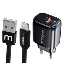 Kit Tomada / Caixinha / Fonte / Carregador de Parede - 2 saídas - Usb + Tipo C 3A - c/ Cabo lightning entrada Usb - 2 Metros Ultra rápido