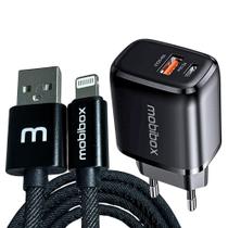 Kit Tomada / Caixinha / Fonte / Carregador de Parede - 2 saídas - Usb + Tipo C 3A - c/ Cabo lightning entrada Usb - Ultra rápido