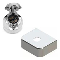 Kit Tomada Cromada E Capinha Inox 10 Cm Para Engate Rabicho Kit Tomada Cromada E Capinha Inox 10 Cm Para Engate Rabicho