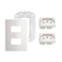 Kit Tomada Dupla 10A 20A com Branco Brilhante Placa e Suporte Lunare Up Schneider Kit Tomada Dupla 10A 20A com Branco Brilhante Placa e Suporte Lunare Up Schneider