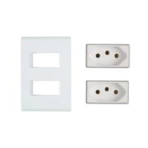 Kit Tomada Dupla 10A-20A com Placa Branca Liz Tramontina Kit Tomada Dupla 10A-20A com Placa Branca Liz Tramontina