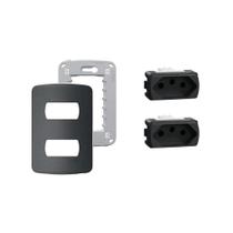 Kit Tomada Dupla 10A-20A Placa e Suporte Miluz Schneider Kit Tomada Dupla 10A-20A Placa e Suporte Miluz Schneider