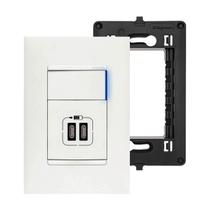 Kit Tomada Dupla USB-C 3.000mAh Interruptor Simples Com Led Placa e Suporte 4x2 Branco PIAL Plus+