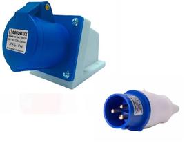Kit Tomada e Plug Industrial Macho Fêmea Sobrepor 16A 220 3P