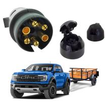 Kit Tomada Fêmea 6 Polos Com Plug Macho Universal Carro Moto Ideal para Reboque e Carretinhas
