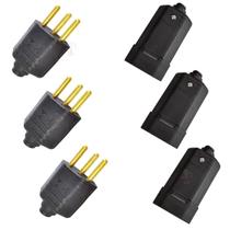 Kit Tomada Fêmea E Plugue macho Com 3 Pinos 10A- Preto 6pçs Kit Tomada Fêmea E Plugue macho Com 3 Pinos 10A- Preto 6pçs