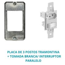 Kit tomada interruptor 2p + t 10a 250v+ tampa 3 postos 3/4