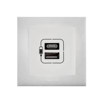 Kit Tomada USB Duplo Tipo-A+C 3A Com Placa Branco Para Embutir Em Móveis PIAL Plus+