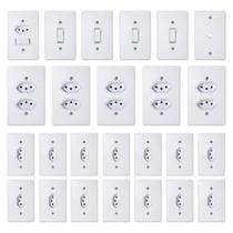 Kit Tomadas e Interruptores Simples e 10A Branco (25 Unidades) Kit Linha Completa