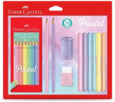 Kit Tons Pastel - Faber-Castell - Com 20 Lápis de Cor + Canetinhas + Borracha + Apontador + Grafite Kit Tons Pastel - Faber-Castell - Com 20 Lápis de Cor + Canetinhas + Borracha + Apontador + Grafite