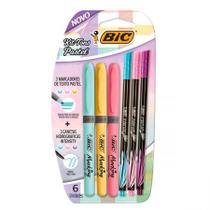 Kit Tons Pastel marca texto com 3 unidades + 3 canetas Intensity 0.4 - Bic Kit Tons Pastel marca texto com 3 unidades + 3 canetas Intensity 0.4 - Bic