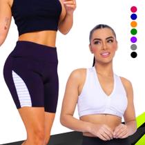 KIT TOP ALÇA MÉDIA bojo + SHORT LEG REDINHA Academia Fitness 650