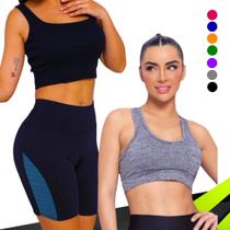 KIT TOP ALÇA MÉDIA bojo + SHORT LEG REDINHA Academia Fitness 650