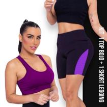 KIT TOP ALÇA MÉDIA bojo + SHORT LEG REDINHA Academia Fitness 650