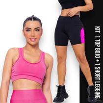 KIT TOP ALÇA MÉDIA bojo + SHORT LEG REDINHA Academia Fitness 650