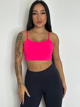 Kit Top Fitness Duplo Alça Fina Suplex Poliamida Compressão COR:ROSATAMANHO:M