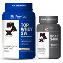 Kit Top Whey 3W 900g Baunilha + BCAA 2400 100 caps - Max Titanium