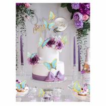 Kit toppers p/ bolos BORBOLETAS com 10 peças - AZUL