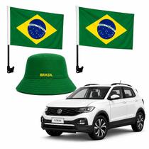 Kit Torcedor Brasil Completo com Bucket Hat Bordado + 2 Bandeiras para Carro Alta Visibilidade
