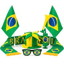 Kit Torcedor Do Brasil Copa Do Mundo Chapéu Bandeiras Óculos Buzina E Cachecol Kit Torcedor Do Brasil Copa Do Mundo Chapéu Bandeiras Óculos Buzina E Cachecol