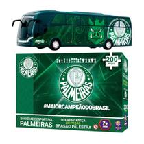 Kit Torcedor Palmeiras Jogo Quebra Cabeça e Ônibus Miniatura