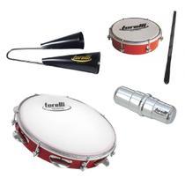 Kit Torelli Pandeiro Vermelho + Ganzá + Tamborim + Agogô