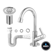 Kit Torneira ABS Pia Válvula Lavatório ABS Cromada 7/8 Sifão Universal