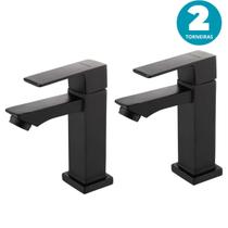 kit torneira Banheiro Quadrado Luxo Moderna Preto Metal