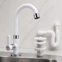 Kit Torneira Branca Lavatório Banheiro ABS + Válvula Lavatório ABS + Sifão Extensível Kit Torneira Branca Lavatório Banheiro ABS + Válvula Lavatório ABS + Sifão Extensível