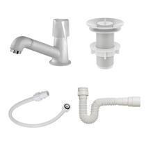 Kit Torneira Branca Mesa + Sifão + Válvula 7/8 + Engate 40Cm