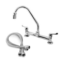 Kit Torneira Cozinha Bancada Cromada Luxo e 2 Engates Flexíveis Instalação