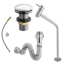 Kit Torneira Cuba Link Banheiro Lavabo Metal + Válvula Click Metal+ Sifão Cromado + Engate 60cm Kit Torneira Cuba Link Banheiro Lavabo Metal + Válvula Click Metal+ Sifão Cromado + Engate 60cm