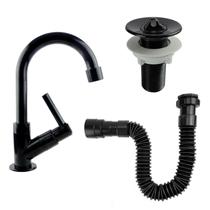 Kit Torneira de Banheiro Lavatório Preta 1198 Abs + Valvula 7/8 + Sifão Black PRETO Cód. 2121 Kit Torneira de Banheiro Lavatório Preta 1198 Abs + Valvula 7/8 + Sifão Black PRETO Cód. 2121