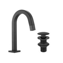 Kit Torneira de mesa para Banheiro Bica Baixa Quadrada + Válvula Click para Cuba 7/8 Redonda Preto Fosco