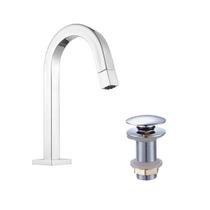 Kit Torneira de mesa pia cuba para Banheiro Lavabo Lavatório Bica Baixa Quadrada com Válvula Click para Cuba 7/8 Redonda Cromado Brilhante Metal Kit Torneira de mesa pia cuba para Banheiro Lavabo Lavatório Bica Baixa Quadrada com Válvula Click para Cuba 7/8 Redonda Cromado Brilhante Metal