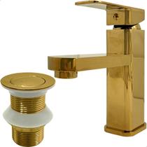 Kit Torneira Dourada Banheiro Monocomando Válvula click 1 ¼ Aço Inox Ralo de Escoamento Pia Cuba 40mm Gold Luxo Brilhoso Agua Quente Fria Bica Baixa Kit Torneira Dourada Banheiro Monocomando Válvula click 1 ¼ Aço Inox Ralo de Escoamento Pia Cuba 40mm Gold Luxo Brilhoso Agua Quente Fria Bica Baixa