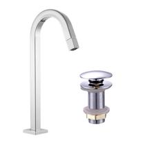 Kit Torneira Lavatório Banheiro Lavabo Luxo Quadrada 1/4v bica alta + Válvula click pop up 7/8 Inox Cromado Prateado Metal Premium PMX - Paulimarx