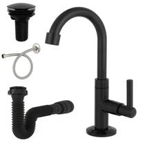 Kit Torneira Lavatório Banheiro Válvula Click Sifão Flexível Black