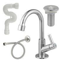 Kit Torneira Lavatório Banheiro Válvula Com Sifão e Flexível