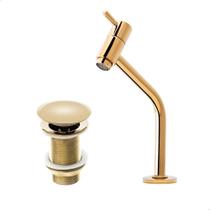 Kit Torneira para Lavatório Baixa de Bancada Dourada com Válvula Click Gold Soft Inox Kit Torneira para Lavatório Baixa de Bancada Dourada com Válvula Click Gold Soft Inox