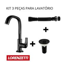 Kit Torneira para Lavatório + Sifão Universal Válvula Preta Banheiro 3 peças