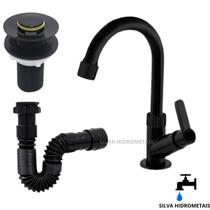 Kit Torneira Pia de Banheiro Preta ABS Valvula Click Botão P 7/8 Sifão Kit Torneira Pia de Banheiro Preta ABS Valvula Click Botão P 7/8 Sifão