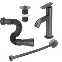 Kit Torneira Slim Preto/Black +Engate Flexível+Válvula+Sifão