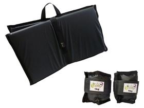 Kit Tornozeleira 2KG Nylon Preto + Colchonete Dobravel Preto