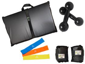 Kit Tornozeleira 2KG Nylon Preto + Halteres 2KG Preto + Colchonete Dobravel Preto + MiniBand