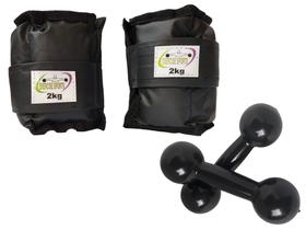 Kit Tornozeleira 2KG Nylon Preto + Halteres 2KG Preto