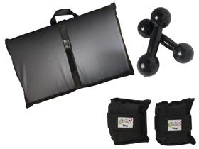 Kit Tornozeleira 3KG Nylon Preto + Halteres 3KG Preto + Colchonete Dobravel Preto