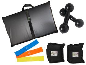 Kit Tornozeleira 3KG Nylon Preto + Halteres 3KG Preto + Colchonete Dobravel Preto + MiniBand