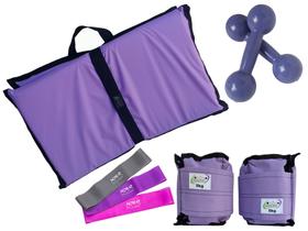 Kit Tornozeleira 5KG Nylon Lilás + Halteres 5KG Lilás + Colchonete Dobravel Lilás + MiniBand Kit Tornozeleira 5KG Nylon Lilás + Halteres 5KG Lilás + Colchonete Dobravel Lilás + MiniBand